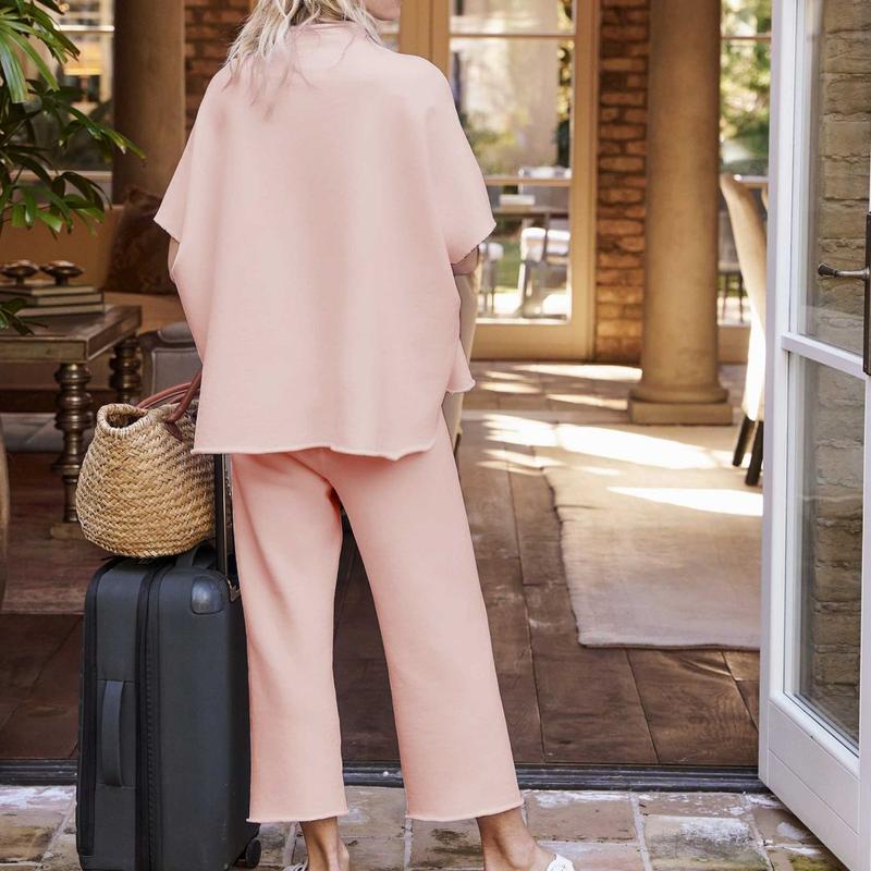 Songling Women Casual Two Piece Outfits 3/4 Batwing Sleeve Capelet CrewNeck Pullover Top Wide Leg Pants Lounge Sets Sweatsuit - Seldom Seen Styles