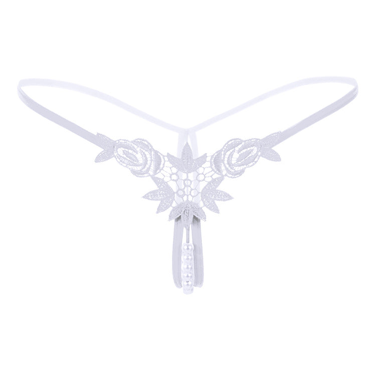 Pearl Play Embroidered Crotchless Thong