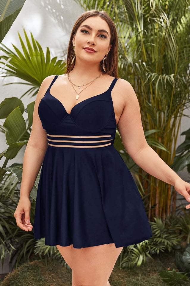 Plus Mesh Insert Ruffle Bikini Swimsuit - Seldom Seen Styles