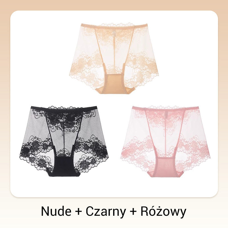 Damskie ręcznie robione bokserki z koronką o wysokim stanie