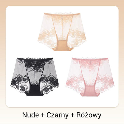 Damskie ręcznie robione bokserki z koronką o wysokim stanie