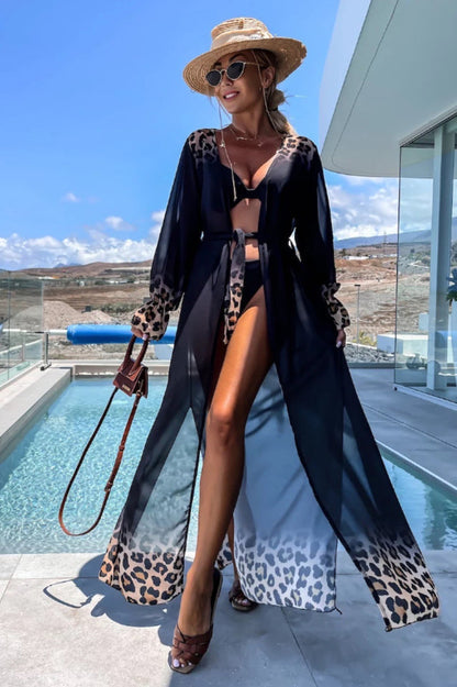 Leopard Print Tie Waist Kaftan - Seldom Seen Styles