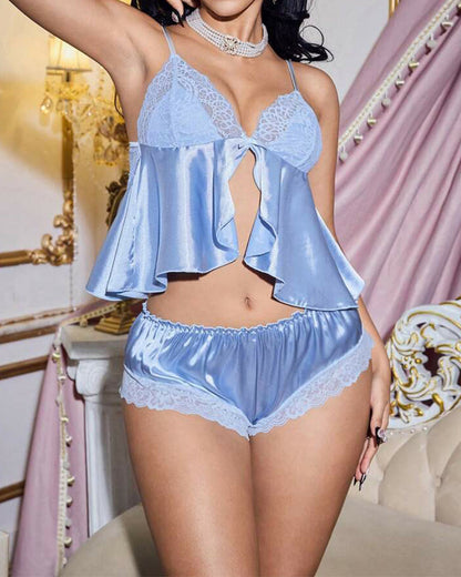 Women's Lace Splice Ruffle Trim Sexy Lingerie Set - Seldom Seen Styles