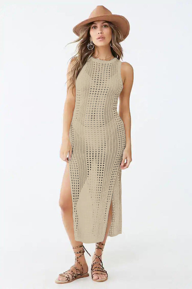 Knitted Cutout Split Beach Cover Up Dress - Seldom Seen Styles