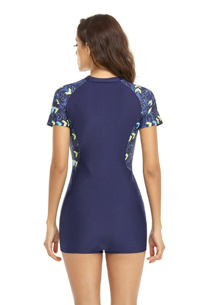 Surf Print Long Sleeve One Piece Swimsuit - Seldom Seen Styles