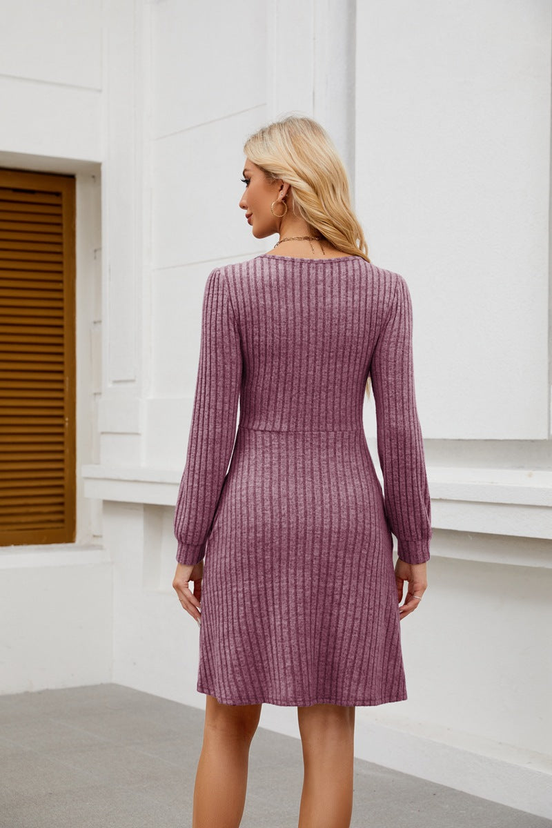 Womens Babydoll Dresses Square Neck Long Sleeve Knee Length Flowy Swing Shirring Mini Dresses Fall Dress