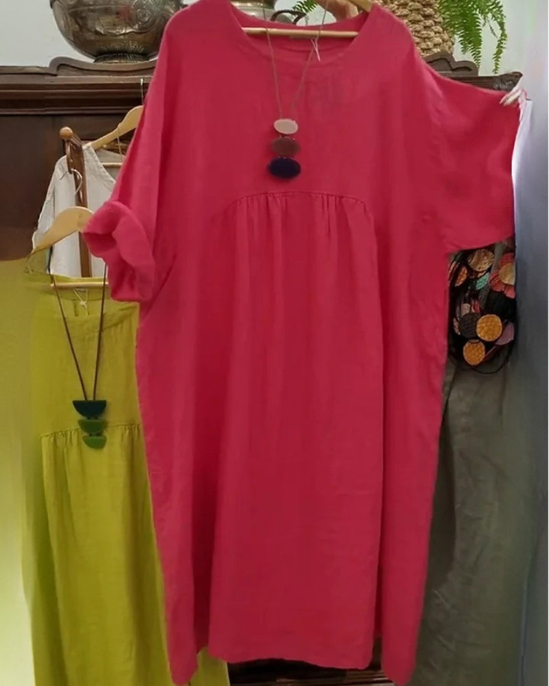 Casual Linen Kaftan Dresses for Women Plus Size Crewneck 3/4 Sleeve Solid Loose Flowy Tunic Dress with Pockets - Seldom Seen Styles