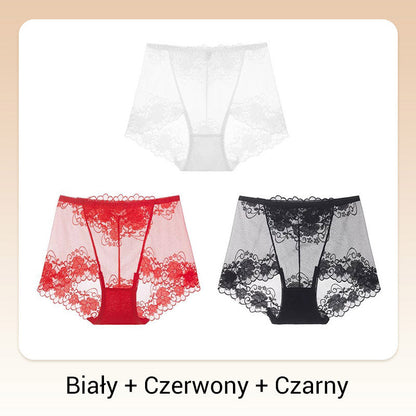 Damskie ręcznie robione bokserki z koronką o wysokim stanie