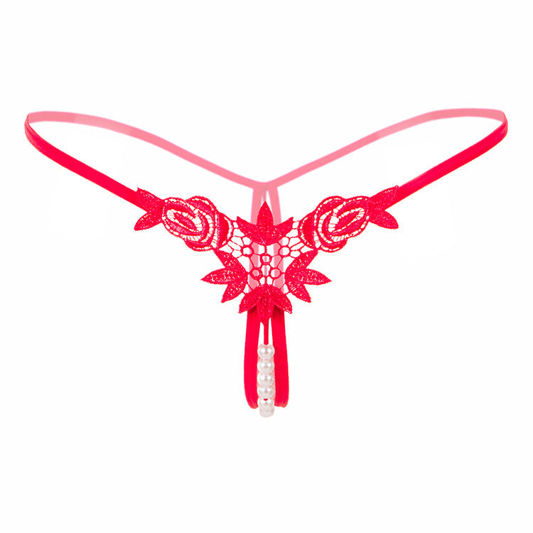 Pearl Play Embroidered Crotchless Thong