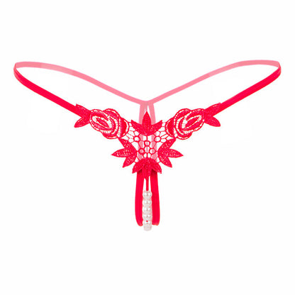 Pearl Play Embroidered Crotchless Thong