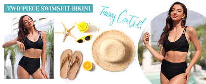 Women High Waisted Bikini Set Two Piece Swimsuits Push up Wrap Swim Suits Top Tummy Control Bathing Suit