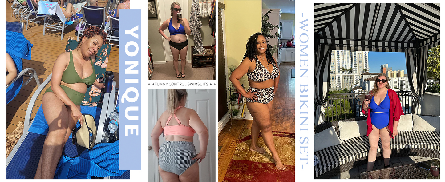 Womens Plus Size Bikini High Waisted Swimsuits Two Piece Bathing Suits Tummy Control Swimwear