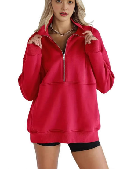 Women's Half Zip Sweatshirts Fleece Stand Collar Long Sleeve Thumb Hole Oversized Pullovers with Pockets - Seldom Seen Styles