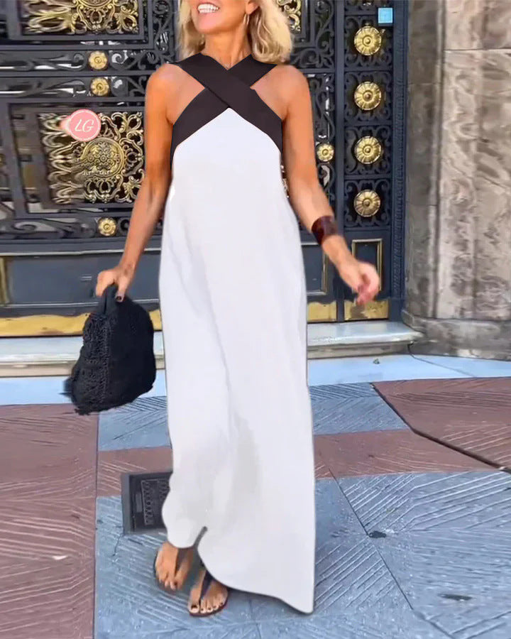 Women's Cross Halter Neck Sleeveless Stitching Dress - Seldom Seen Styles