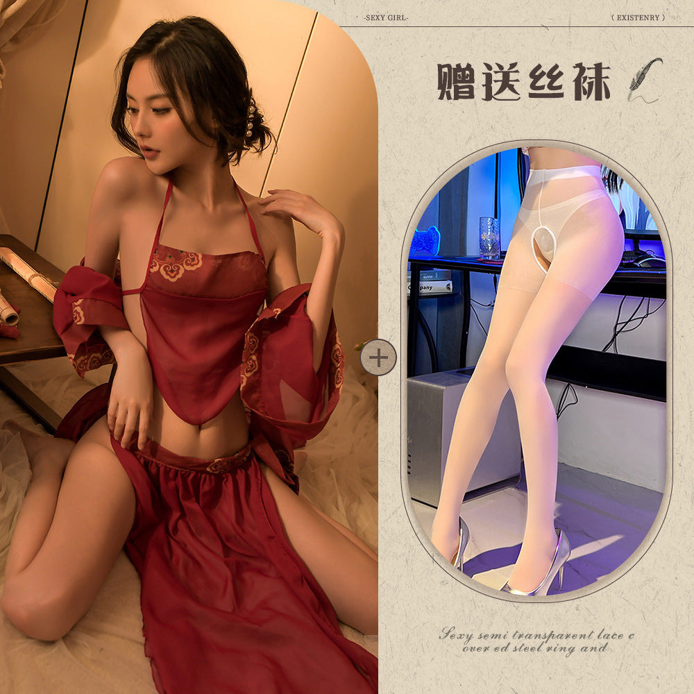 Sexy Lingerie Sexy Ancient Hanfu Republic of China Style Embroidered Nightdress Pure Desire Hot Uniform Temptation Set