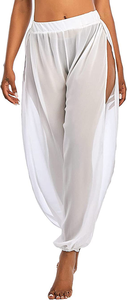 Sheer Beach Mesh Swimsuit Cover Up Harem Pants for Women High Slit See Through - Seldom Seen Styles