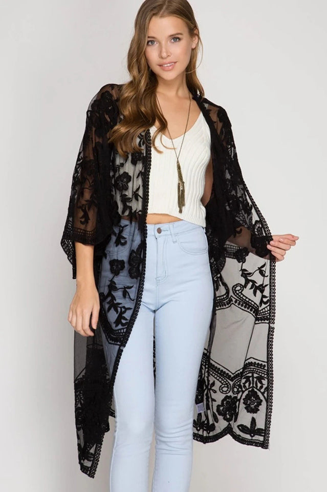 Hollow Out Lace Kimono Cover Up - Seldom Seen Styles