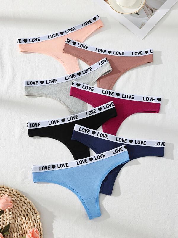 Hotcom Women's Low-Waist Thong Panties 7-Pack Cotton Spandex Love Heart Waistband Comfortable Breathable Invisible Underwear FallFreshness Outdoorfun