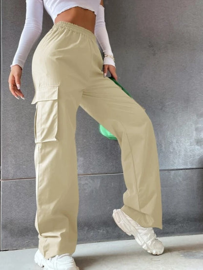 Girl's Elastic Waist Trousers Loose Straight Leg Flap Pocket Cargo Pants - Seldom Seen Styles
