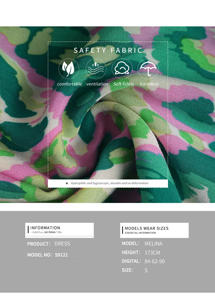 New Style Summer  Vacation Sleeveless v Abstract Print Dress with Tassel Detail