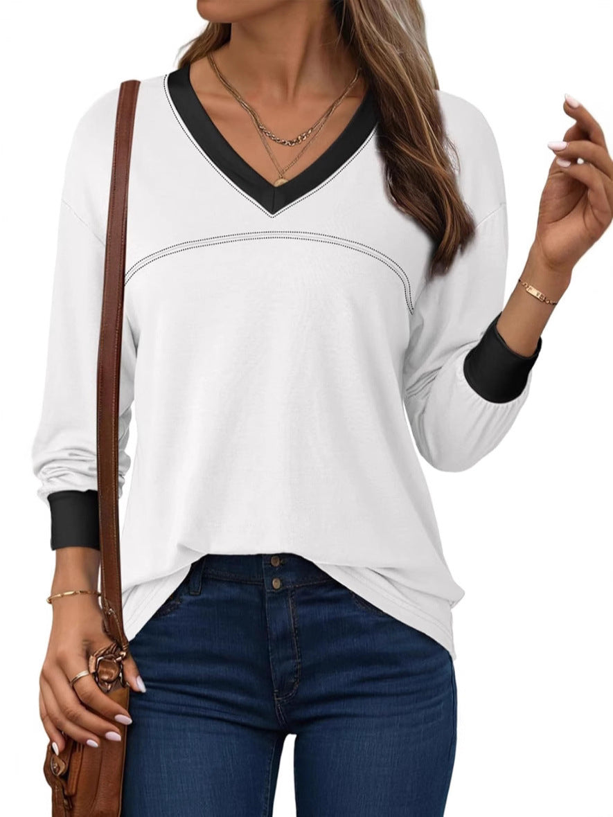 Women Blouses Dressy Casual Long Sleeve Shirts V Neck Color Block Tops Fall Outfits 2025 - Seldom Seen Styles