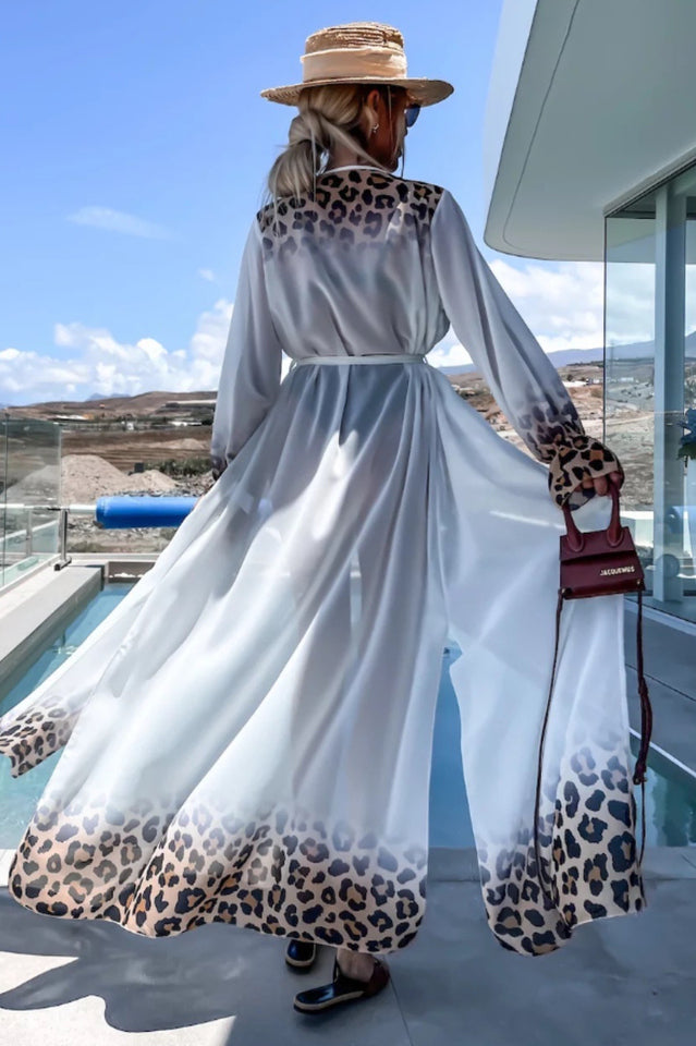 Leopard Print Tie Waist Kaftan - Seldom Seen Styles