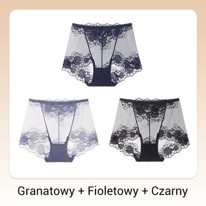 Damskie ręcznie robione bokserki z koronką o wysokim stanie