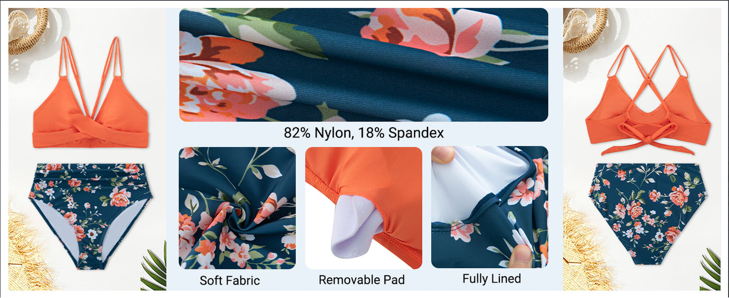 Women High Waisted Bikini Set Two Piece Swimsuits Push up Wrap Swim Suits Top Tummy Control Bathing Suit