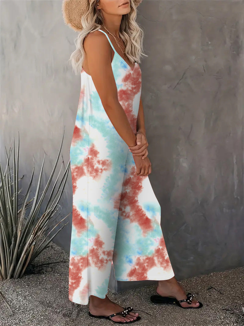 2025 Summer New Women's Casual Ladies' Strap Jumpsuit Pants New Printed Sleeveless Romper for Women