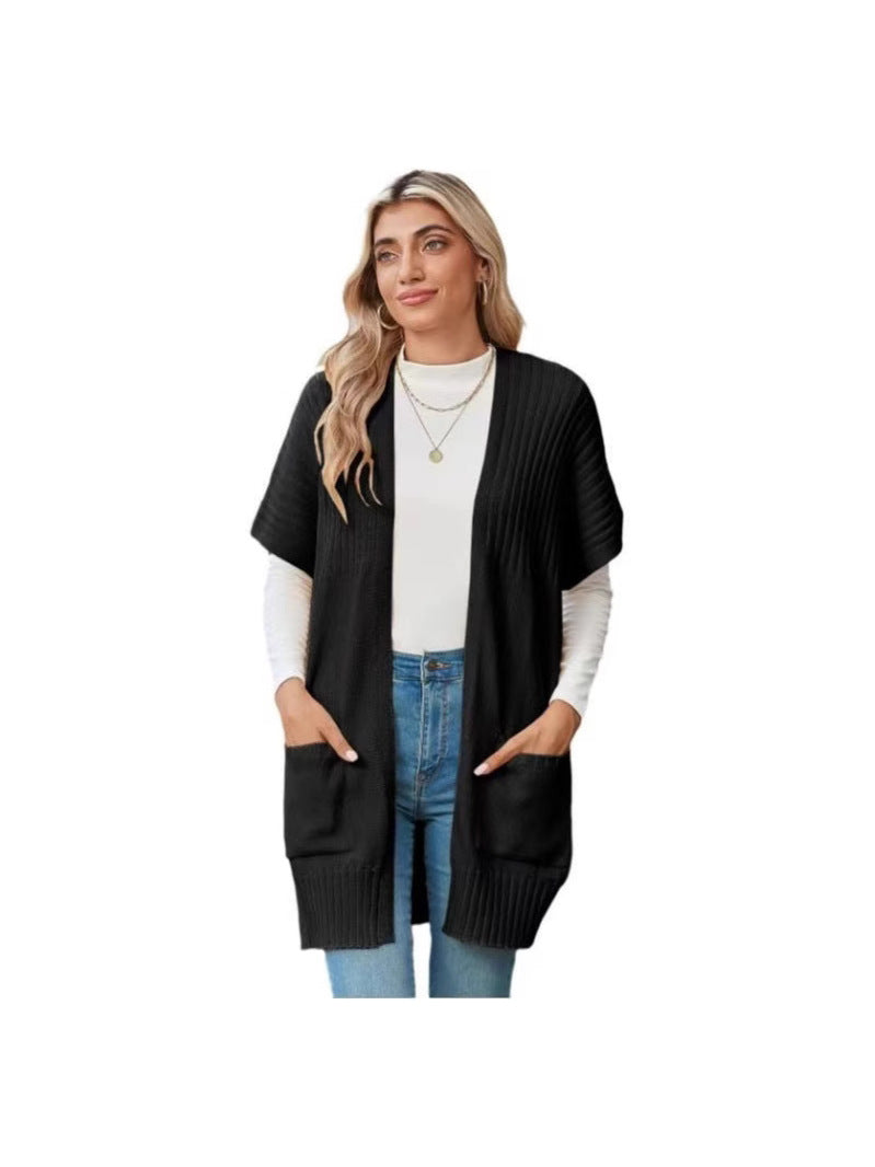 2025 Women’s Going Tops Trend – Oversized Lightweight Open-Front Pleated Short-Sleeve Knitwear Knit Cardigan Sweater, Casual Summer Outerwear & Womenswear Layering Piece in Multiple Colors - Seldom Seen Styles