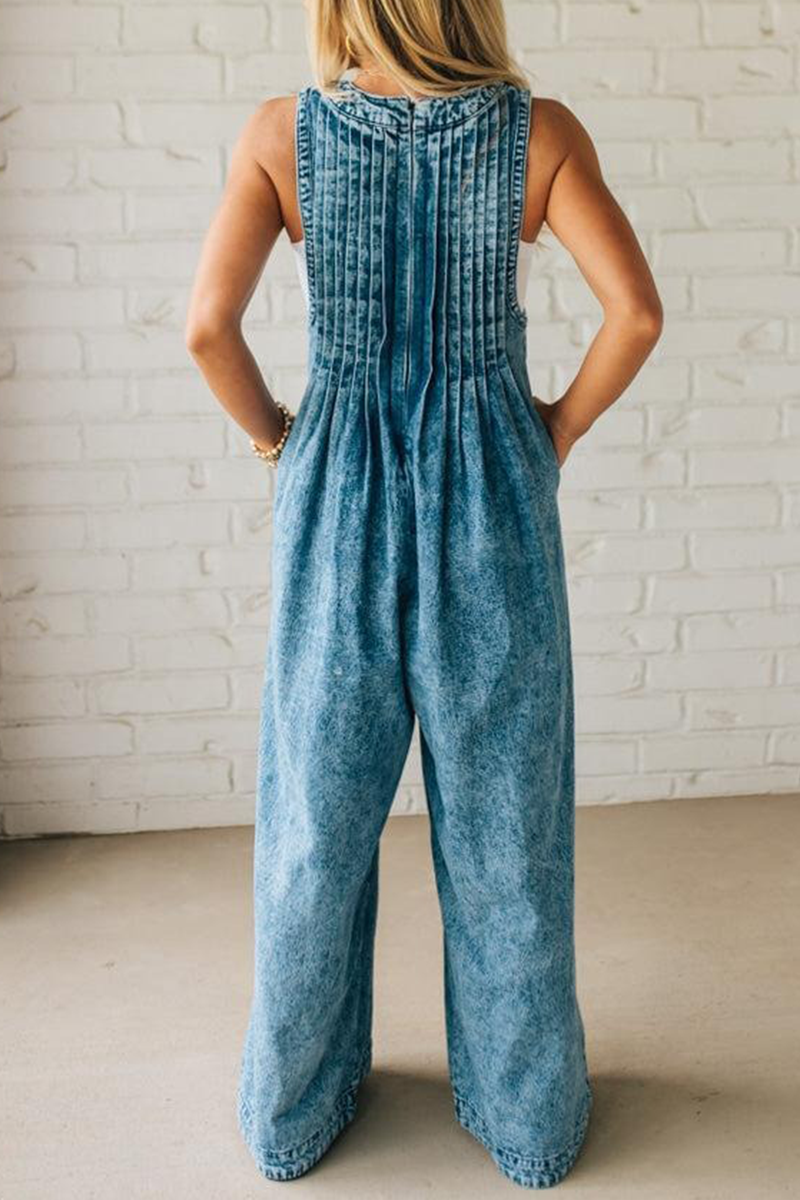 Ladies' Shoulder Strap Hollow Splicing Pleated Casual Jumpsuit - Seldom Seen Styles