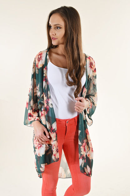 Women's Beach Cover up Swimsuit Kimono with Bohemian Floral Print, Loose Casual Resort Wear - Seldom Seen Styles