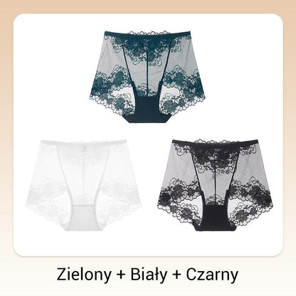 Damskie ręcznie robione bokserki z koronką o wysokim stanie