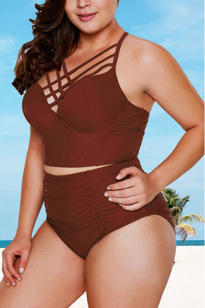 (M-3XL) Cross-Chest Tankini Set - Seldom Seen Styles