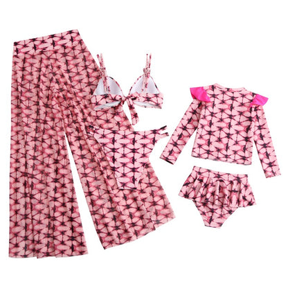 2024New Style Swimsuit Bikini Three-Piece Set Mesh Print Long Pants Swimwear swimwear