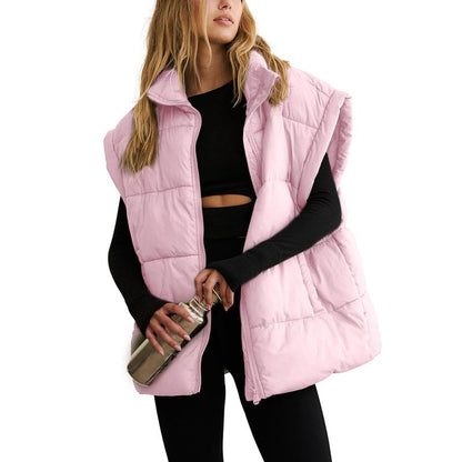 Women's Winter Oversized Puffer Vest Lightweight Stand Collar Flysleeve Insulated Padded Puffy Jackets Coat with Pockets Outerwear Casual Zipper Tops Black Fitted Minimalist FallFreshness - Seldom Seen Styles