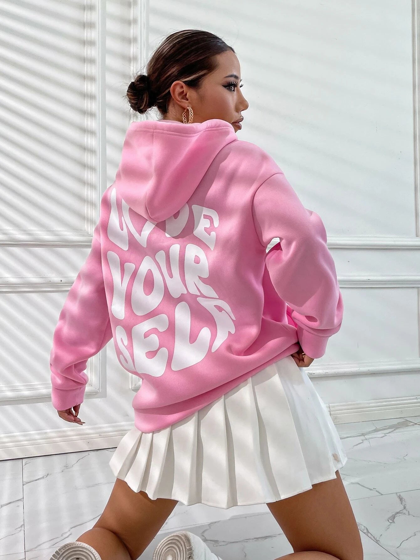 Oversized “Love Yourself” Positive Message Hoodie