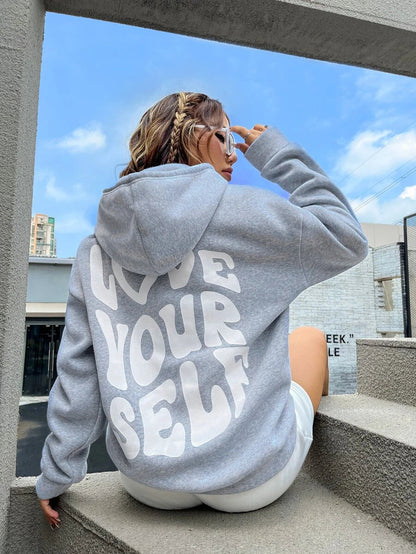 Oversized “Love Yourself” Positive Message Hoodie
