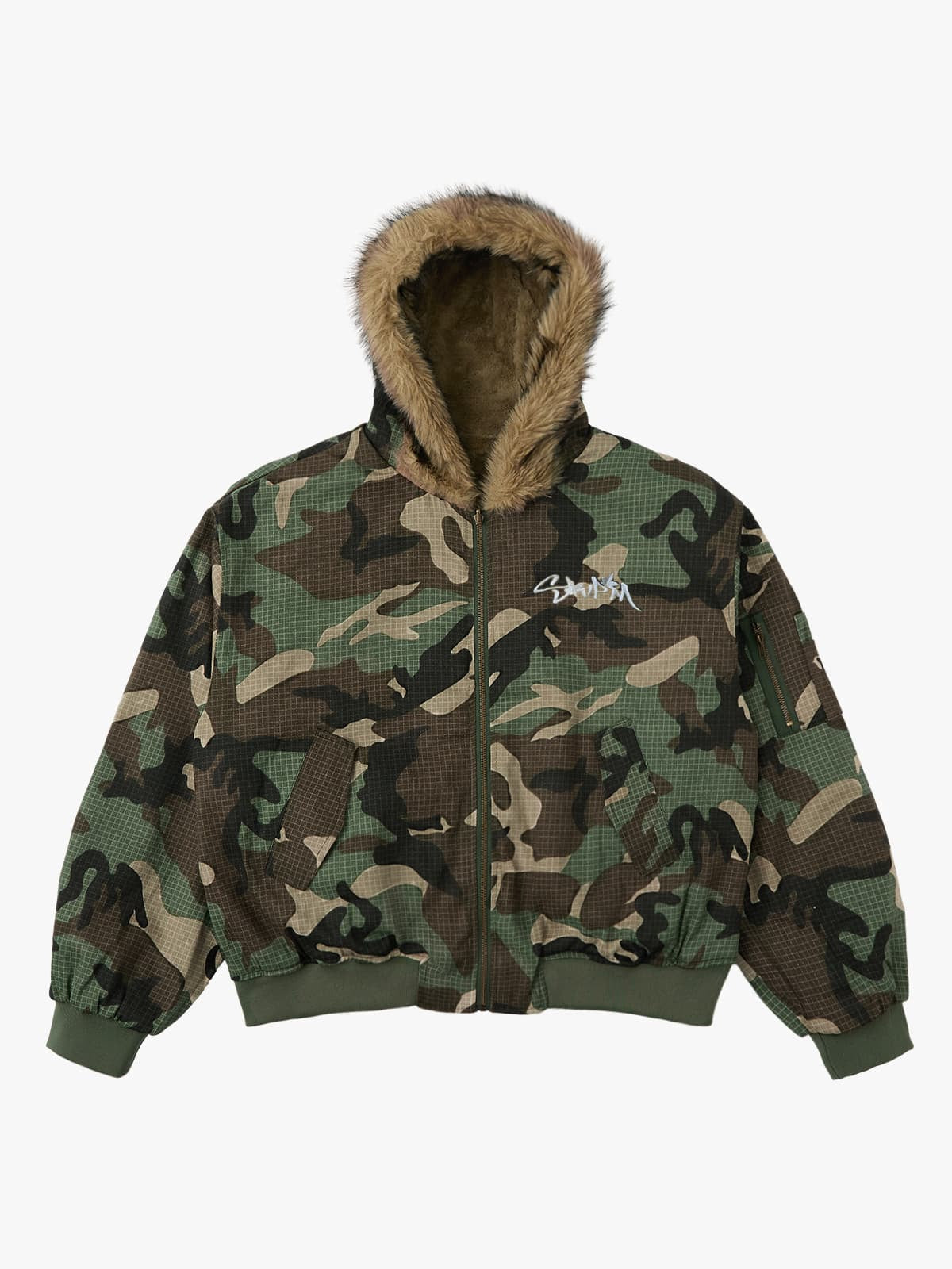 Camouflage Fur Collar Reversible Cotton Jacket - 2499 
