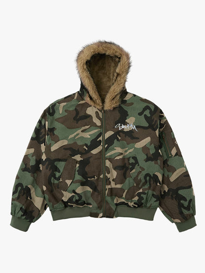 Camouflage Fur Collar Reversible Cotton Jacket - 2499
