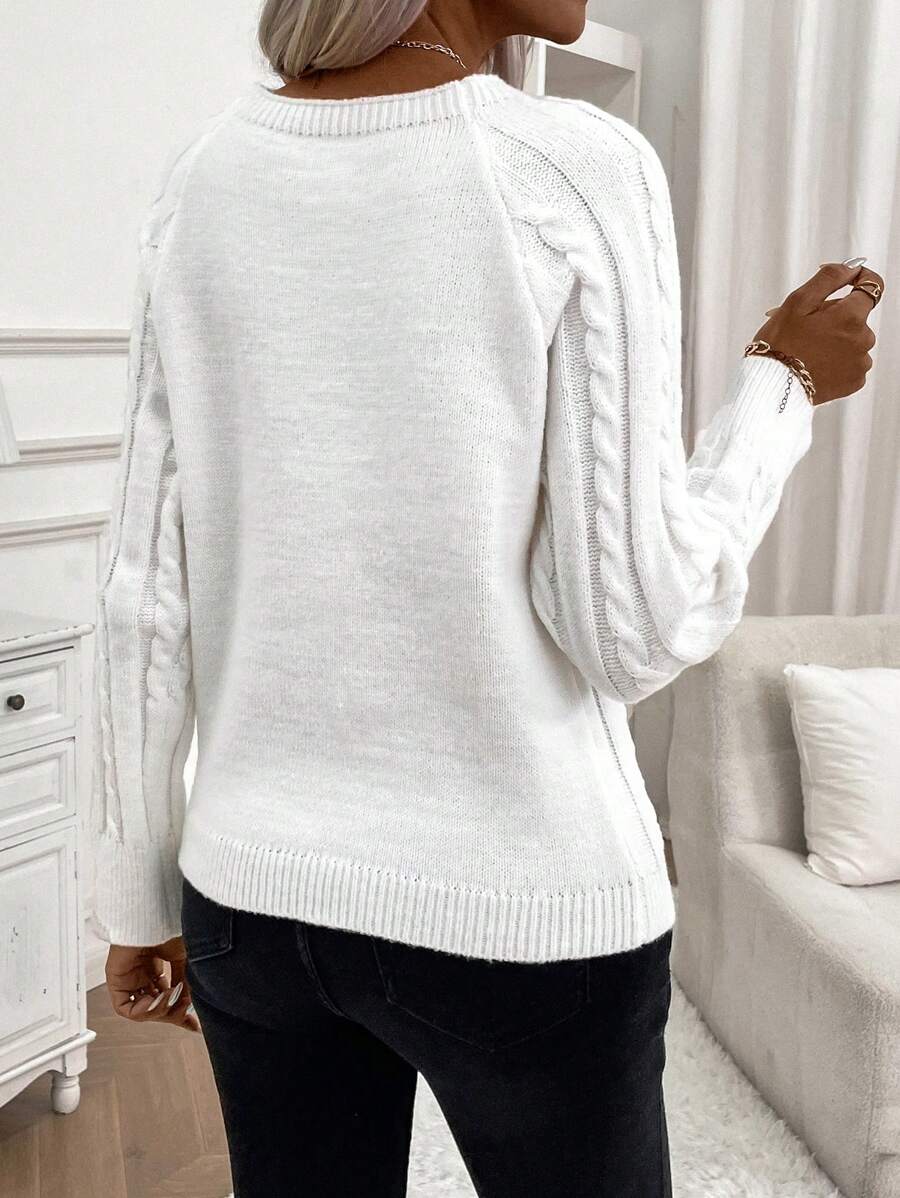 Clara – Button-Detail Cable Knit Sweater - Seldom Seen Styles