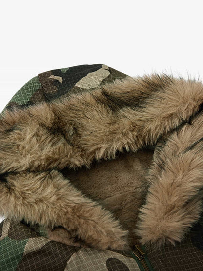Camouflage Fur Collar Reversible Cotton Jacket - 2499