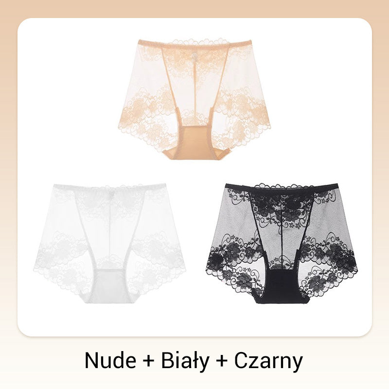 Damskie ręcznie robione bokserki z koronką o wysokim stanie