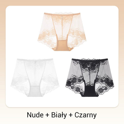 Damskie ręcznie robione bokserki z koronką o wysokim stanie