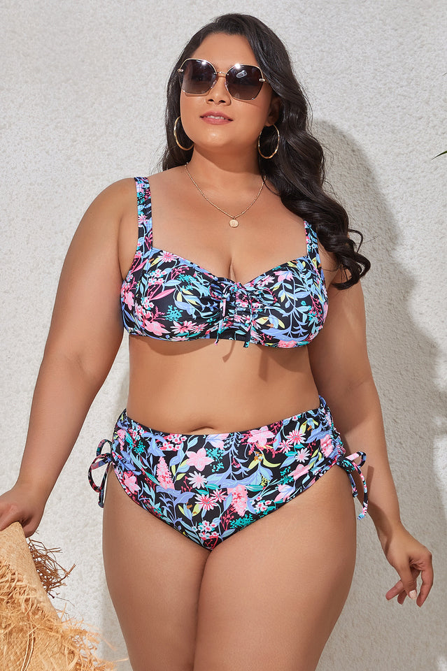(L-4XL) Floral Adjustable Side Bikini Set - Seldom Seen Styles