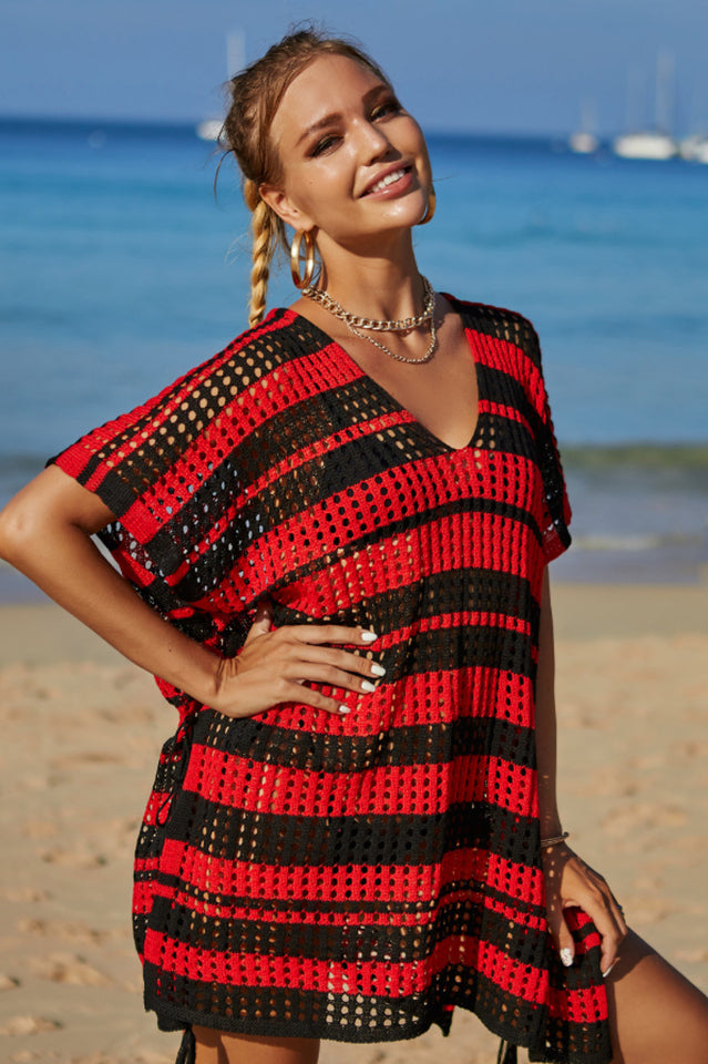 Multicolored Stripe V Neck Cover Up - Seldom Seen Styles