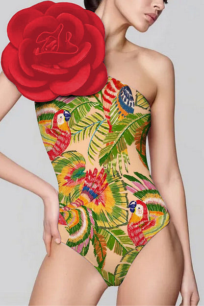 3D Flower One Piece Swimsuit & Skirt Set - Seldom Seen Styles