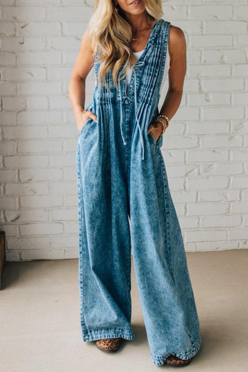 Ladies' Shoulder Strap Hollow Splicing Pleated Casual Jumpsuit - Seldom Seen Styles