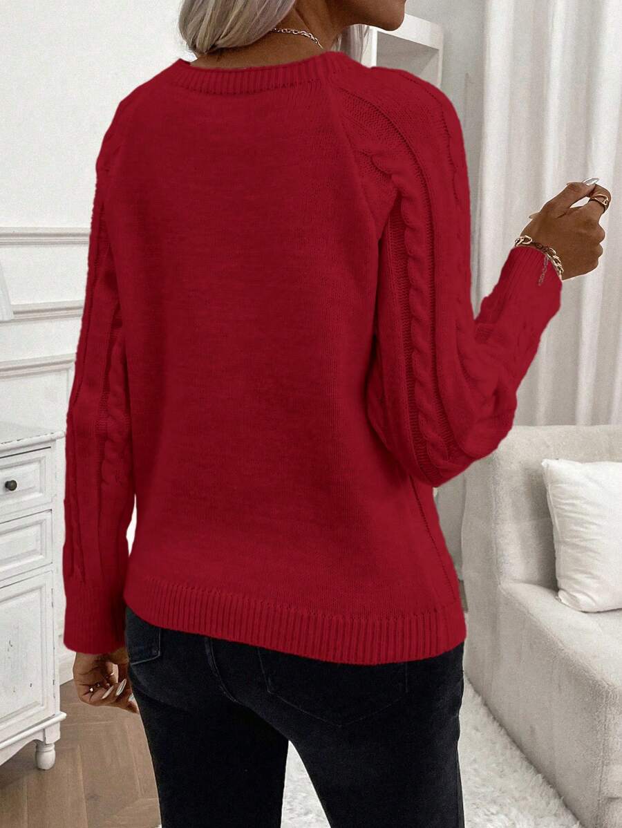 Clara – Button-Detail Cable Knit Sweater - Seldom Seen Styles
