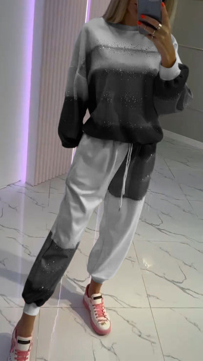 Women's Round Neck Contrast Color Hot Diamond Fashion Suit - Seldom Seen Styles